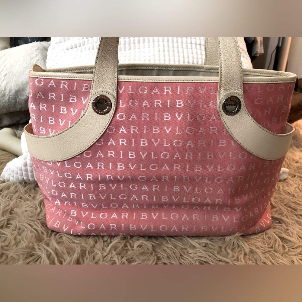 Authentic BVLGARI Pink Monogram Soft Canvas Tote